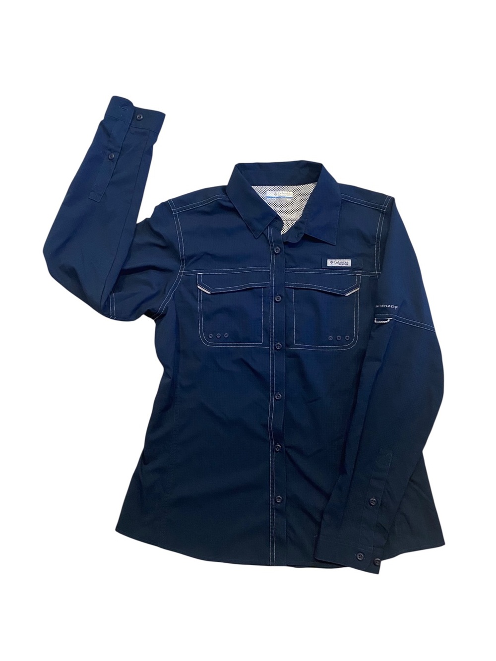 Columbia Omni Shade PFG Navy Button-Down Outdoor Hiking Fishing Walking Shirt